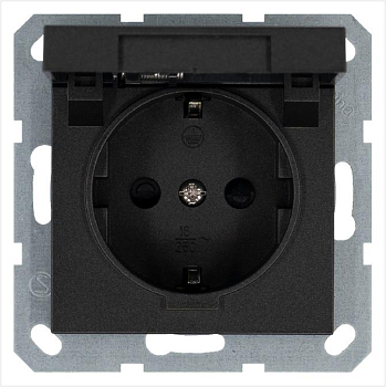 Розетка 1-м Shuko 16А IP20 с заземл. защ. шторки с крышкой механизм антрацит Jasmart G5505B