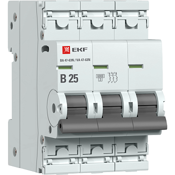 Выключатель автоматический модульный 3п B 25А 6кА ВА 47-63N PROxima EKF M636325B