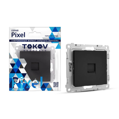 Розетка компьютерная 1-м СП Pixel RJ45 кат.5E механизм карбон TOKOV ELECTRIC TKE-PX-RC1-C14