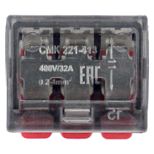 Клемма строительно-монтажная СМК 221-413 с рычагом 3 отверстия 0.2-4.0кв.мм (блист.20шт) PROxima EKF plc-smk-221-413b-20