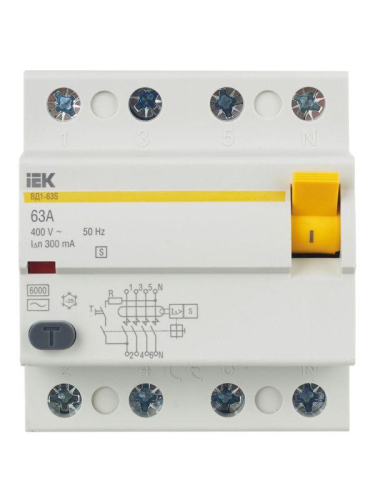 Выключатель дифференциального тока (УЗО) 4п 63А 300мА тип ACS ВД1-63S KARAT IEK MDV12-4-063-300