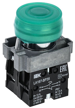 Кнопка LA167-BP35 d22мм 1НО+1НЗ зел. IEK BBT20-BP35-3-22-67-K06
