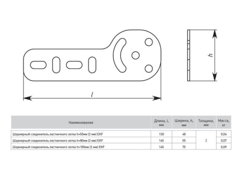 Соединитель для лестн. лотка шарнирный H=50мм 2мм HDZ EKF shlt502-HDZ