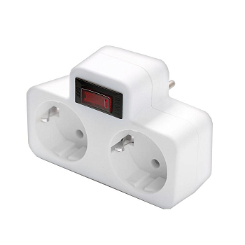 Разветвитель 2-м с заземл. 16А 3500Вт 250В плоский с выключателем бел. DОМТОК 2664