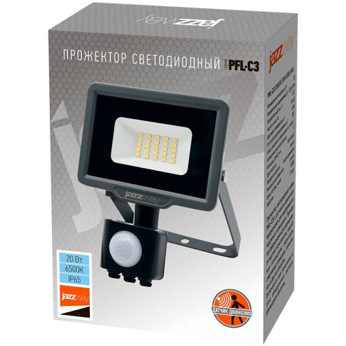 Прожектор светодиодный PFL-C3 SENSOR 20Вт 6500К IP65 ДО закален. прозр. стекло датчик движения инфракрасный Pro JazzWay 5026926A
