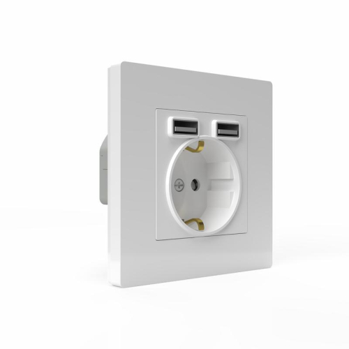 Розетка 1-м СП Pixel IP20 с заземл. с 2-мя заряд. устр. USB тип A+A механизм бел. TOKOV ELECTRIC TKE-PX-R1U2A-C01