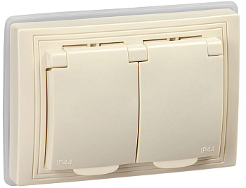 Розетка 2-м СП Кварта РСбш12-3-ККм-44 16А IP44 с заземл. защ. шторки с крышкой GENERICA KV-R26-16-44-K33