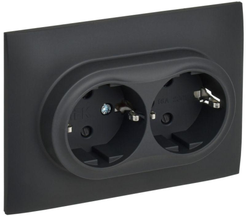 Розетка 2-м SKANDY 16А с заземл. защ. шторки в сборе SK-R07G графит IEK SK-R24-16-K53-F