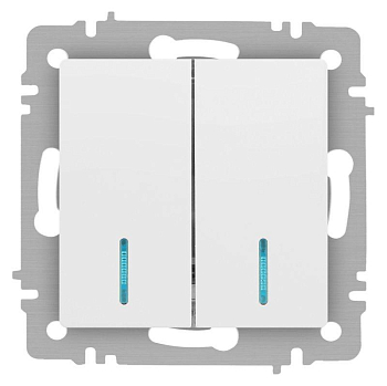 Выключатель 2-кл. СП Accent 6-105-01М 10А IP20 250В с подсветкой AL/CU бел. матов. Intro Б0063507