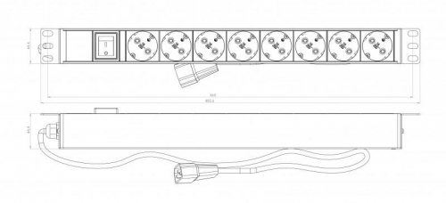 Блок розеток 8-м 10А SHE19-8SH-S-2.5IEC горизонт. шнур 2.5м Hyperline 397035