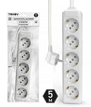 Удлинитель 5х5м с заземл. 10А 3х1.5 TOKOV ELECTRIC TKL-C01-BU5-5-1.5-Z