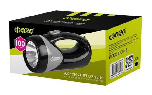 Фонарь аккумуляторный универсальный AccuF8-L1W/L12-bk 1Вт 100лм + боков. панель 12х0.5Вт 110лм аккум. 0.9А.ч ЗУ: 220В/12В IP20 черн. ФАZА 5008908