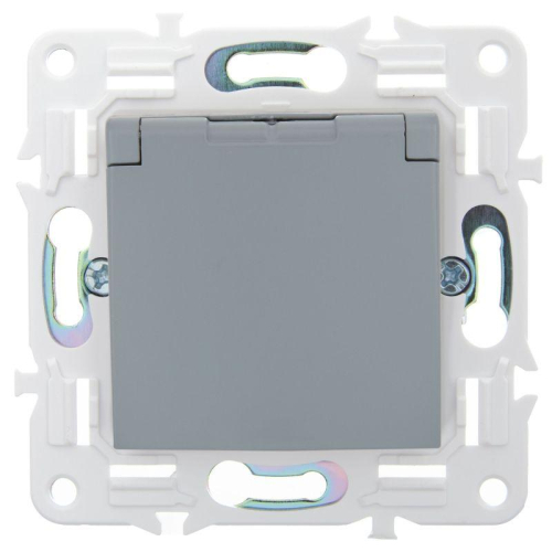 Розетка 1-м SKANDY 16А IP44 с заземл. защ. шторки с крышкой SK-R11Gr сер. IEK SK-R16-16-44-K03