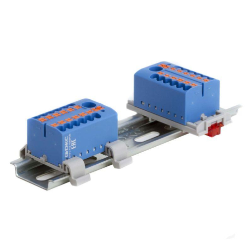 Блок распределительный зажим push-in 1 ввод 6кв.мм 18 точек подключения 25кв.мм син. DKC DTP1-118-104SPUB