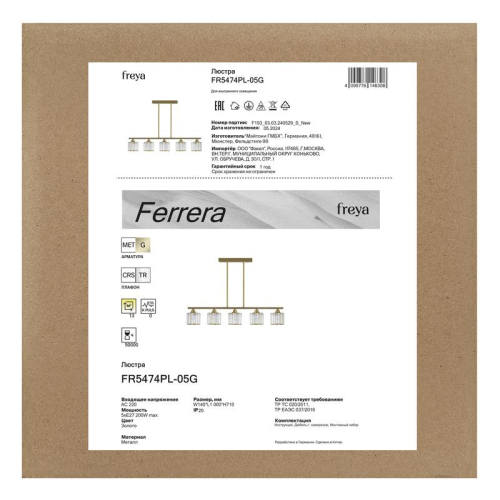 Люстра Ferrera 200Вт E27х5 IP20 Freya FR5474PL-05G