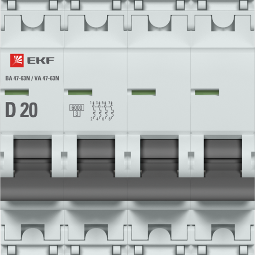 Выключатель автоматический модульный 4п D 20А 6кА ВА 47-63N PROxima EKF M636420D