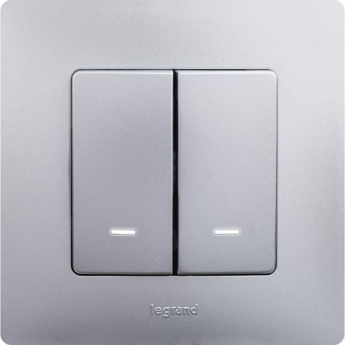 Выключатель 2-кл. СП Etika 10А IP20 250В 10AX с подсветкой/индикацией авт. зажимы механизм алюм. IEK 672404