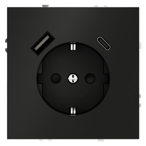 Розетка 1-м СП S70 16А с USB A+С с заземл. защ. шторки механизм черн. матов. Voltum VLS040508
