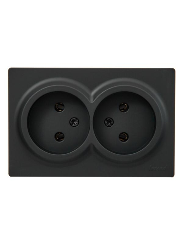 Розетка 2-м ОП LETO без заземл. закрытый корпус ПБТ черн. бархат LEZARD 752-4200-128B