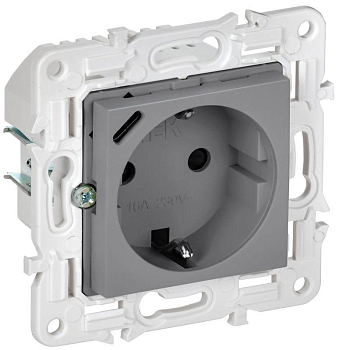 Розетка SKANDY 18Вт 16А с заземл. защ. шторки с USB C SK-R17Gr сер. IEK SK-R14-16-U14-018-K03