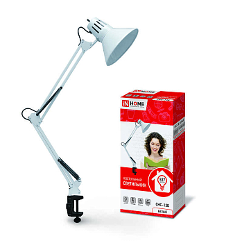 Светильник настольный СНС 13Б 60Вт E27 230В под лампу на струбцине бел. (кор.) IN HOME 4690612012728
