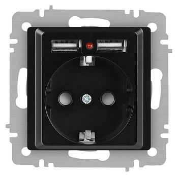 Розетка 1-м СП Accent 6-410-05 16А IP20 250В P+E Schuko + 2хUSB защ. шторки антрацит Intro Б0063698