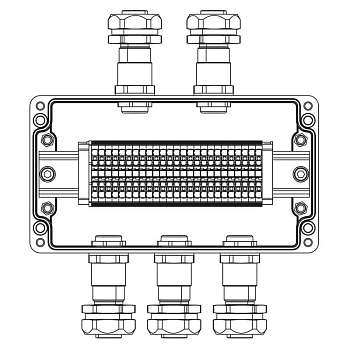 Коробка взрывозащищенная клеммная из полиэстера TBE-P-04-(25xHMM.2)-2xKAEPM2MHK-20(A)-3xKAEPM2MHK-20(C)1Ex e IIC Т5 Gb / Ex tb IIICT95град.C Db IP66/КЗ DKC 1231.041.22.11D