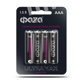 Элемент питания алкалиновый AAA/LR03 1.5В ULTRAMAX LR03UM-B4 BL-4 (уп.4шт) ФАZА 5043084