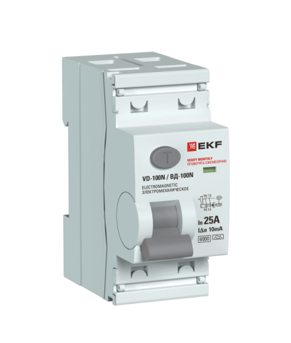 Выключатель дифференциального тока 2п 25А 10мА тип A 6кА ВД-100N электромех. PROxima EKF E1026MA2510