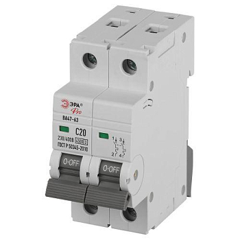 Выключатель автоматический 2п C 20А 4.5кА ВА47-63 PRO ЭРА Б0059423