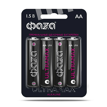 Элемент питания алкалиновый AA/LR6 1.5В ULTRAMAX LR6UM-B4 BL-4 (уп.4шт) ФАZА 5043022