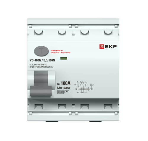 Выключатель дифференциального тока 4п 100А 100мА тип AC 6кА ВД-100N электромех. PROxima EKF E1046M100100