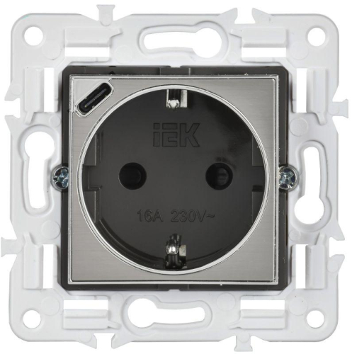 Розетка SKANDY 18Вт 16А с заземл. защ. шторки с USB C SK-R17N никель IEK SK-R14-16-U14-018-K50
