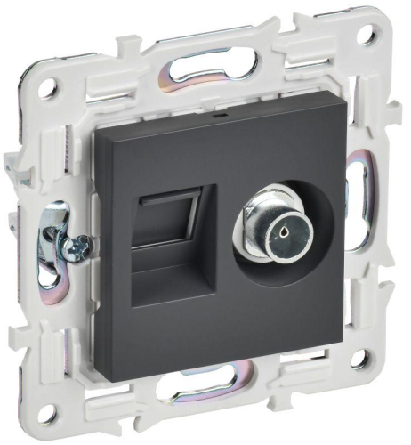 Розетка двойная TV+RJ45 кат.6E SKANDY SK-A15T титан IEK SK-AK20-2-K48