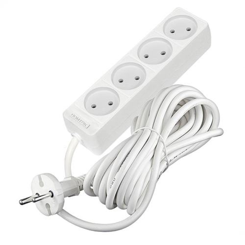 Удлинитель 4х7м без заземл. 10А IP20 2.2кВт ПВС 2х1 бел. DOMTOK 2358