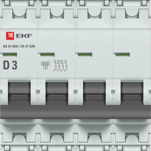 Выключатель автоматический модульный 4п D 3А 6кА ВА 47-63N PROxima EKF M636403D