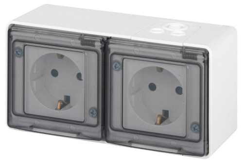 Розетка Эксперт 11-2504-01 2х2P+E гориз. IP55 шторки 16А-250В ОУ бел. Эра Б0063262