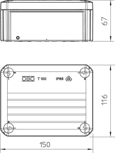 Коробка распределительная 136х102х57мм IP66 T100 сплошная стенка черн. OBO 6841425