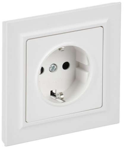 Розетка BRITE РСР14-1-0-БрАБ 16А в сборе с заземл. защ. шторки арктич. бел. IEK BR-R14-16-K91-F