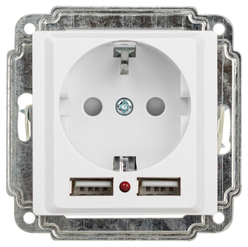 Розетка 1-м СП Accent 6-410-01 16А IP20 250В P+E Schuko защ. шторки + 2хUSB бел. Intro Б0063689