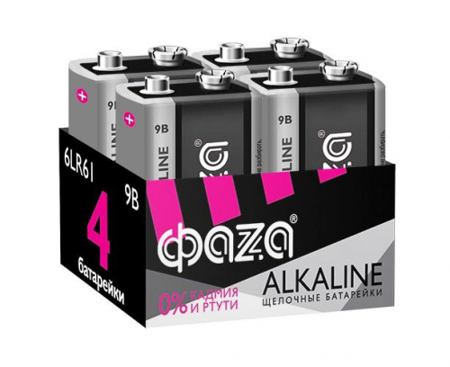 Элемент питания алкалиновый "крона" 6LR61 9В Alkaline Pack-4 (уп.4шт) ФАZА 5030602