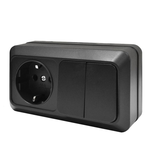 Блок ОП Олимп 2-кл. выкл. 10А + роз. с заземл. 16А 220В горизонт. черн. Universal 7946810