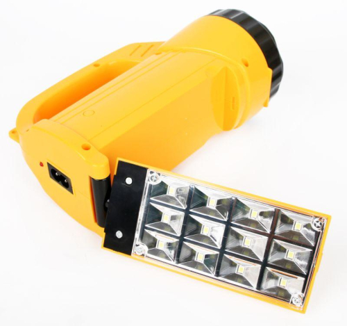 Фонарь аккумуляторный LED3819CSM 9LED + 12SMD 2 режима аккум. SLA 220В желт. Ultraflash 12860