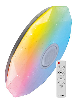 Светильник светодиодный PREMIUM DIAMOND-RGB 75Вт 230В 3000-6500К 6000лм IP40 502х83мм настенно-потолочный управляемый с пультом ДУ с RGB подсветкой и BT колонкой КОСМОС KSDiamRGBmus75W