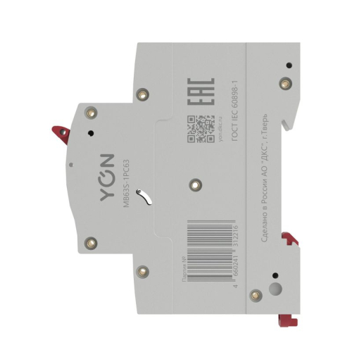 Выключатель автоматический модульный YON MB63 1P характеристика C 63А 4.5кА DKC MB63S-1PC63