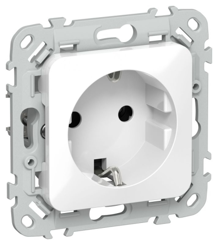 Розетка СП FLITE РС11-1-ФлБ 16А с заземл. без защ. шторок безвинтовое крепление механизм бел. IEK FI-R11-16-1-K01