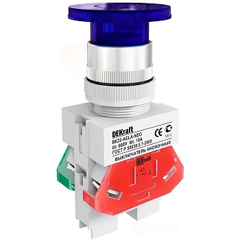 Выключатель кнопочный "Грибок" AELA ВК-22 d22мм 220В неон син. DEKraft 25032DEK