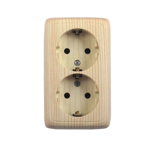 Розетка 2-м ОП Альфа 16А IP20 250В с заземл. с изолир. пластиной сосна HEGEL РА16-153-02