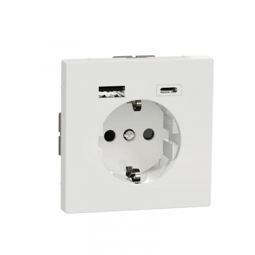 Розетка 1-м СП 3мод. Merten D-Life 16А IP20 со встроен. зарядн. устройством USB A+C 3А бел. лотос SchE MTN2367-6035