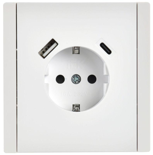 Розетка FORTE&PIANO FP247 16А USB A+C 18Вт с заземл. защ. шторки винт. крепл. бел. IEK FP-R14-16-U22-018-K01